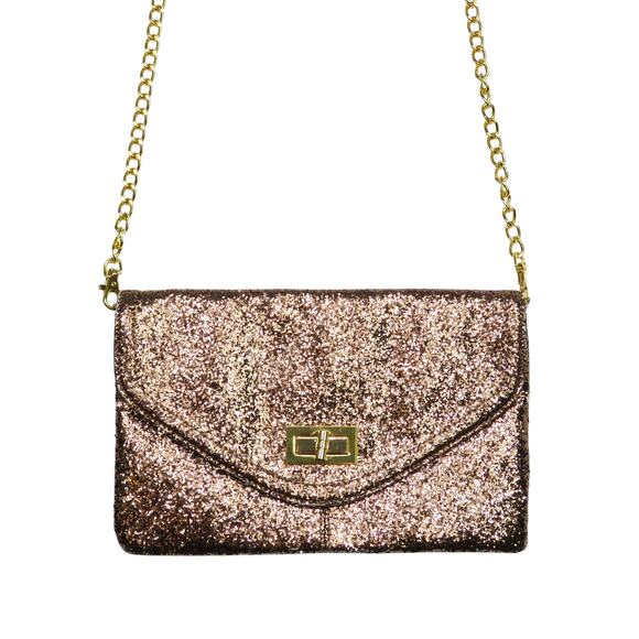 Aldo Gold Glitter Clutch Crossbody Sparkle Crossbody Bag Gold Chain Convertible - Picture 2 of 8